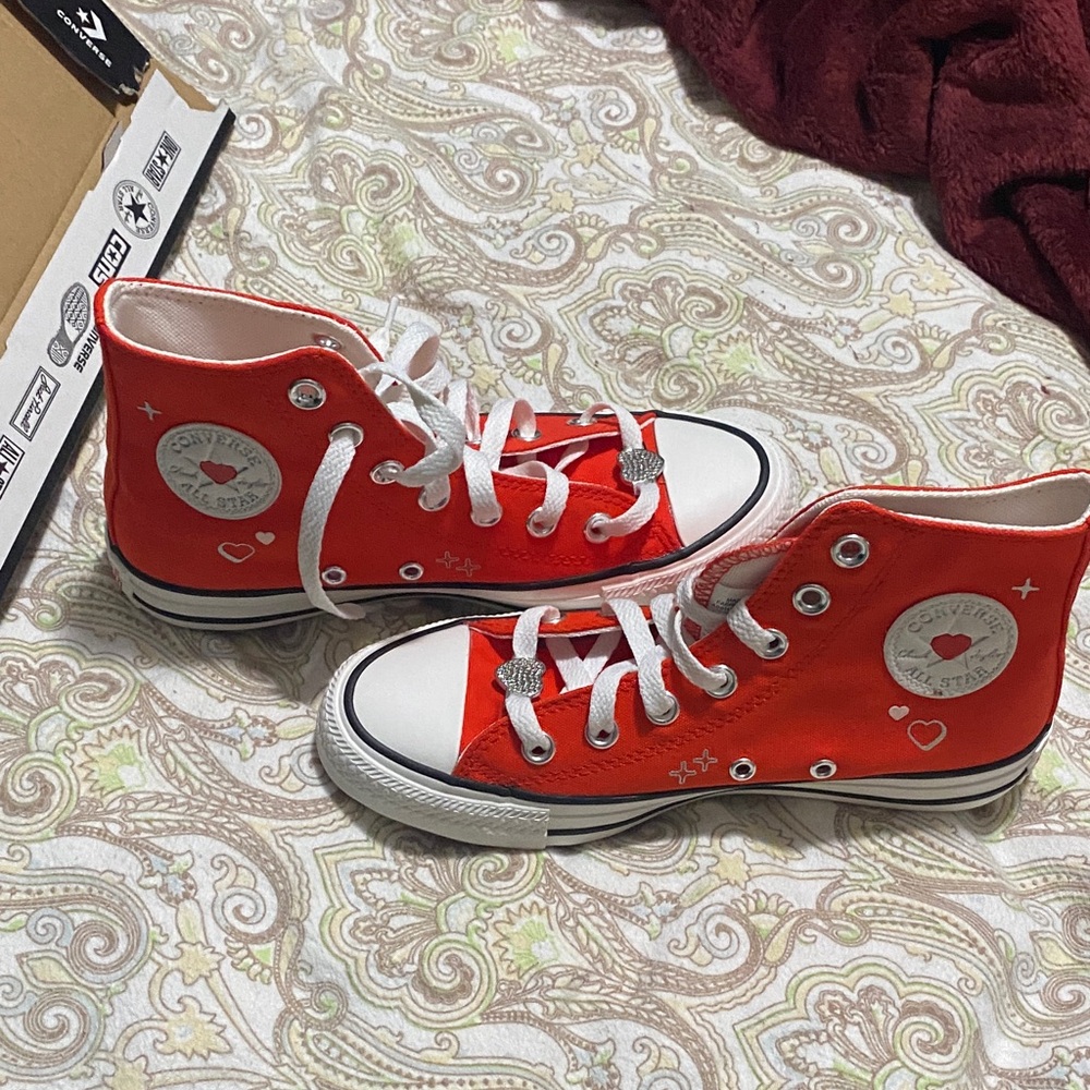 Converse Kids Red High-Top Sneakers with Heart Accents - Picture 5 of 5